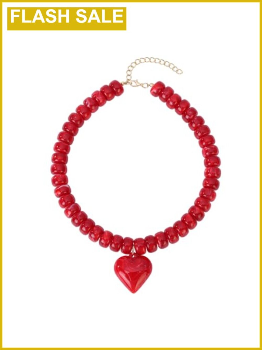 Chunky Beaded Statement Choker Necklace with Heart Pendant